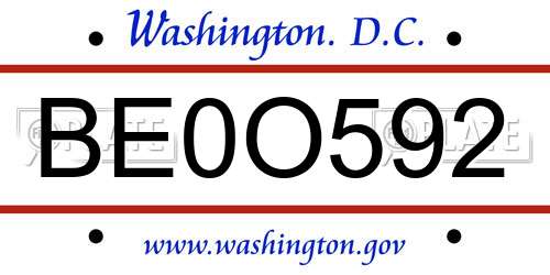 BE0O592 District Of Columbia License Plate