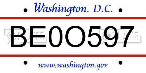 BE0O597 District Of Columbia License Plate