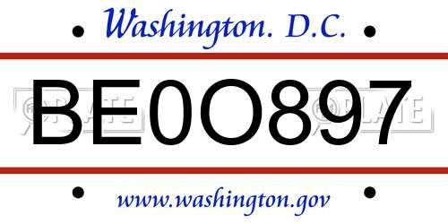 BE0O897 District Of Columbia License Plate
