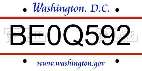 BE0Q592 District Of Columbia License Plate