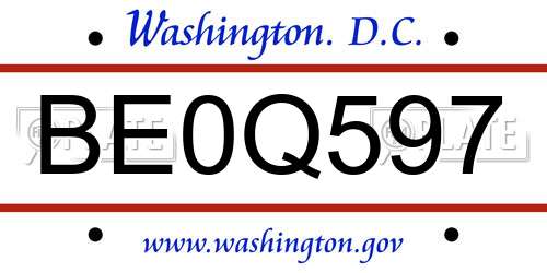 BE0Q597 District Of Columbia License Plate