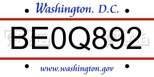 BE0Q892 District Of Columbia License Plate