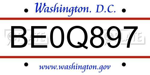 BE0Q897 District Of Columbia License Plate