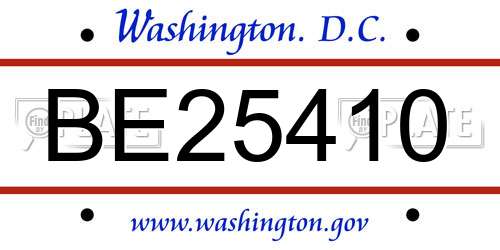 BE25410 District Of Columbia License Plate
