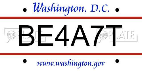 BE4A7T District Of Columbia License Plate
