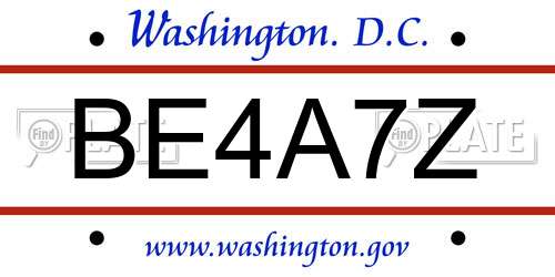 BE4A7Z District Of Columbia License Plate