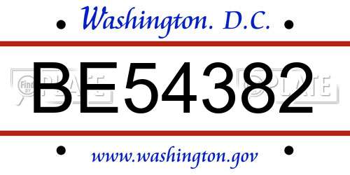 BE54382 District Of Columbia License Plate
