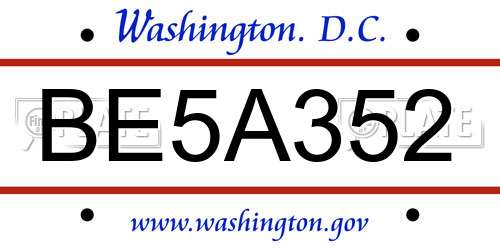 BE5A352 District Of Columbia License Plate