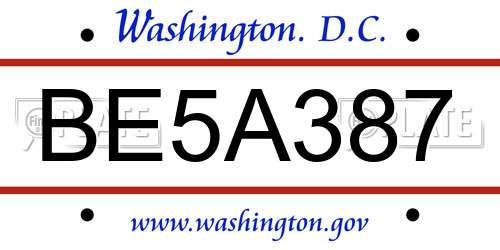 BE5A387 District Of Columbia License Plate