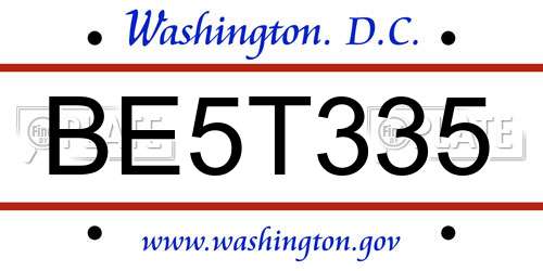 BE5T335 District Of Columbia License Plate