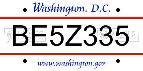 BE5Z335 District Of Columbia License Plate