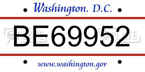 BE69952 District Of Columbia License Plate