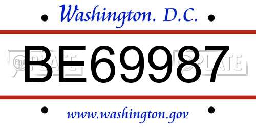 BE69987 District Of Columbia License Plate