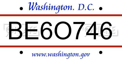 BE6O746 District Of Columbia License Plate