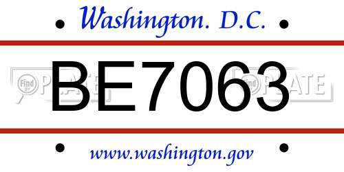 BE7063 District Of Columbia License Plate