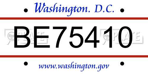 BE75410 District Of Columbia License Plate