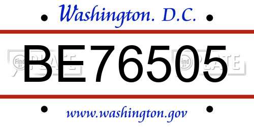 BE76505 District Of Columbia License Plate