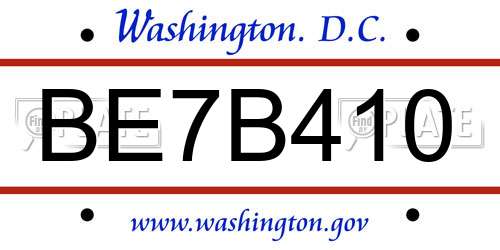 BE7B410 District Of Columbia License Plate