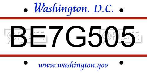 BE7G505 District Of Columbia License Plate