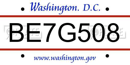 BE7G508 District Of Columbia License Plate