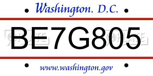 BE7G805 District Of Columbia License Plate