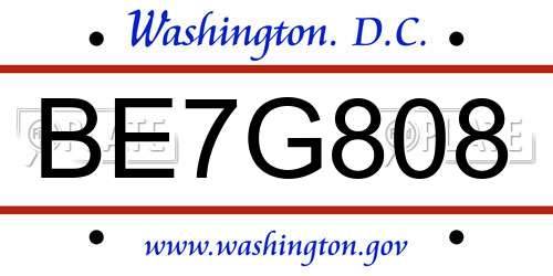 BE7G808 District Of Columbia License Plate