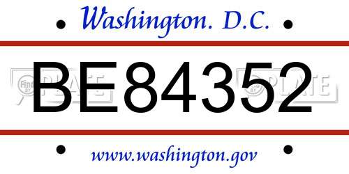 BE84352 District Of Columbia License Plate