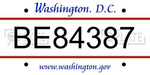 BE84387 District Of Columbia License Plate