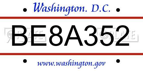 BE8A352 District Of Columbia License Plate