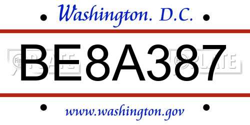 BE8A387 District Of Columbia License Plate
