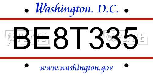 BE8T335 District Of Columbia License Plate