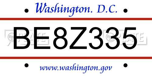 BE8Z335 District Of Columbia License Plate