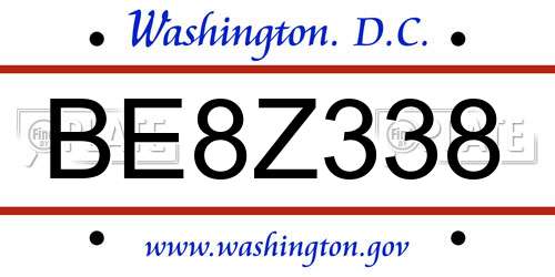 BE8Z338 District Of Columbia License Plate
