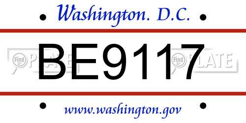 BE9117 District Of Columbia License Plate
