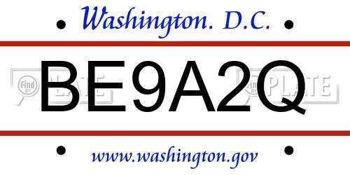 BE9A2Q District Of Columbia License Plate