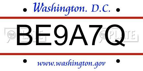 BE9A7Q District Of Columbia License Plate