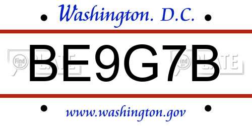 BE9G7B District Of Columbia License Plate