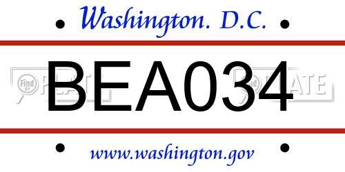 BEA034 District Of Columbia License Plate