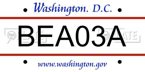 BEA03A District Of Columbia License Plate