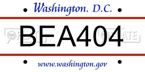 BEA404 District Of Columbia License Plate