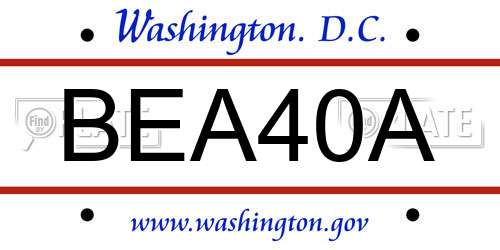 BEA40A District Of Columbia License Plate