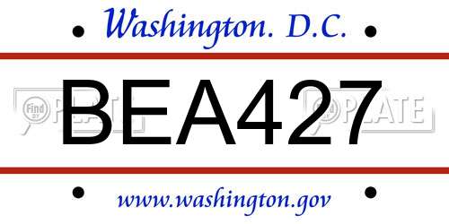 BEA427 District Of Columbia License Plate