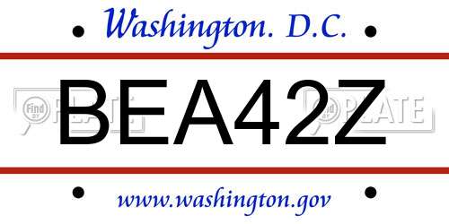 BEA42Z District Of Columbia License Plate