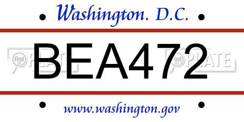 BEA472 District Of Columbia License Plate