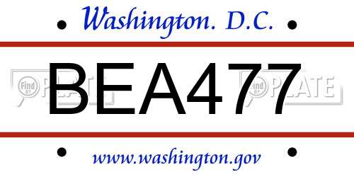 BEA477 District Of Columbia License Plate