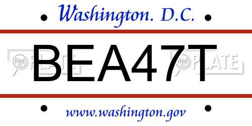 BEA47T District Of Columbia License Plate