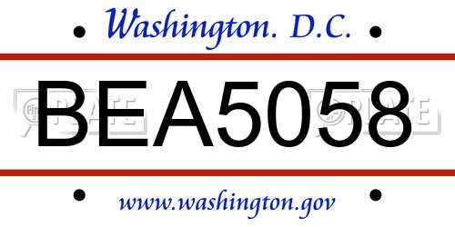 BEA5058 District Of Columbia License Plate