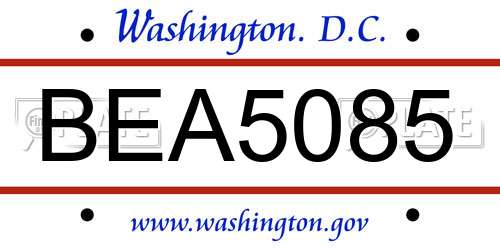 BEA5085 District Of Columbia License Plate