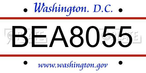 BEA8055 District Of Columbia License Plate