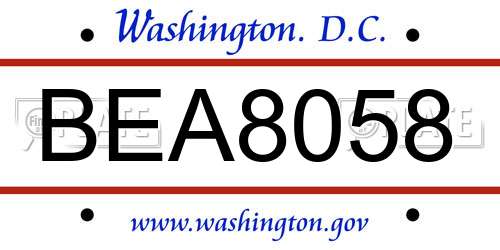 BEA8058 District Of Columbia License Plate